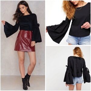 Free People So Obviously Yours Button Down Blouse Large Witchy Goth Bell Sleeve